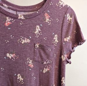 Mauve floral lettuce trim pocket t-shirt dress